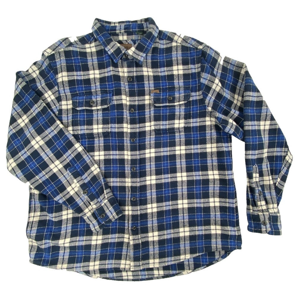 Orvis‎ Heavy Flannel Shirt 2XL Shacket Blue Plaid Brushed Cotton Button Workwear